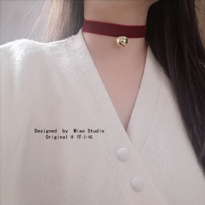 圣诞新年礼物酒红可爱铃铛脖链