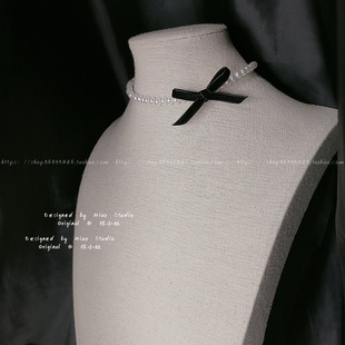 不褪色 宫廷复古黑蝴蝶结颈带白项链项圈choker锁骨颈链珍珠项链