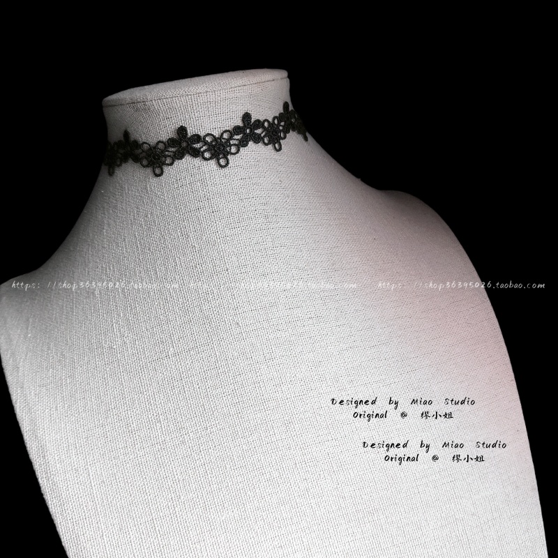 不褪色 蕾丝choker镂空黑色花项链配饰颈链小众设计感白简约气质