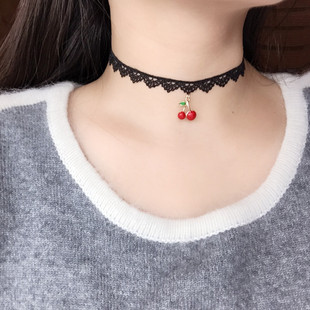 choker樱桃项圈少女心复古蕾丝颈链日韩锁骨项链颈带脖子饰品