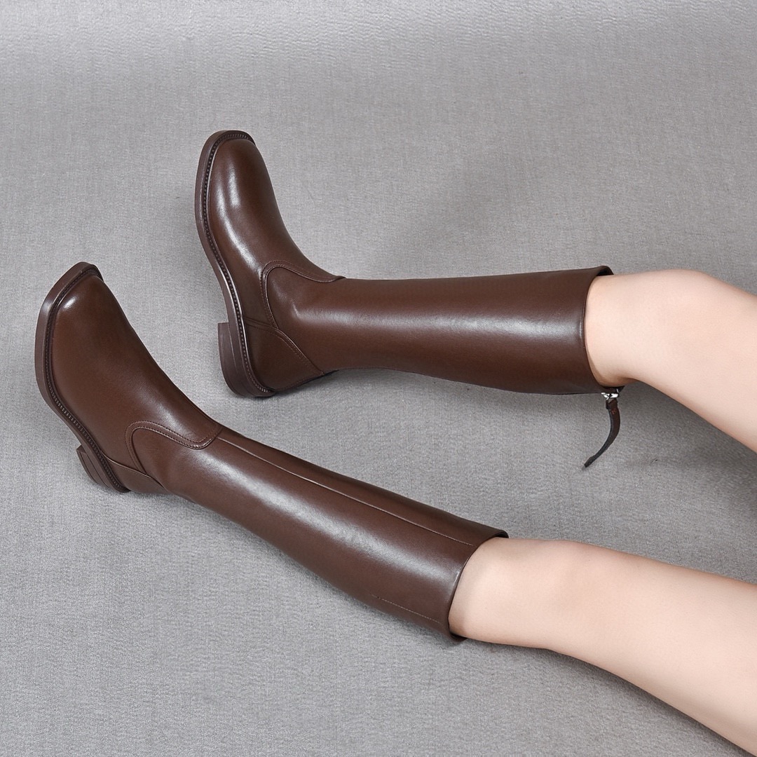 2025年新款秋冬真皮显瘦长筒靴