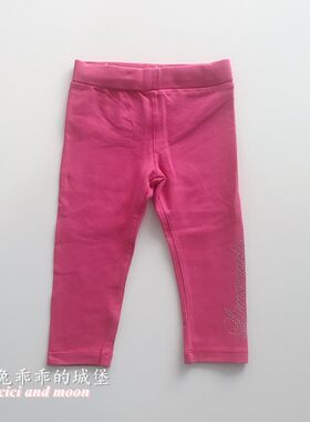 外单西班牙女儿童玫红镶钻纯棉软打底裤紧身裤洋气时尚春秋长裤子