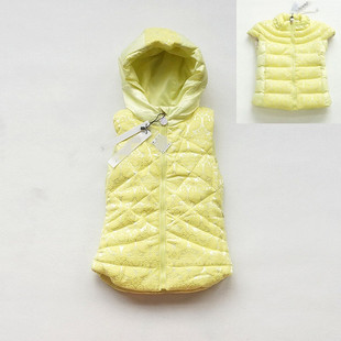 冬季新款儿童马甲 黄色蕾丝外套 女童连帽夹棉背心 马甲保暖厚实
