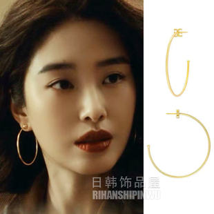 爱情没有神话周媚杨采钰同款耳环金色耳饰耳圈夸张耳环高级感简约