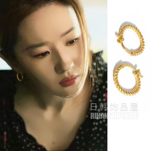 刘亦菲同款耳环黄亦玫耳饰名媛气质高级麻花耳圈素圈潮