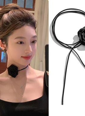 玫瑰花绑带项链ins超火花朵