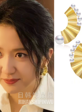 高级感耳钉承欢记金色珍珠小众