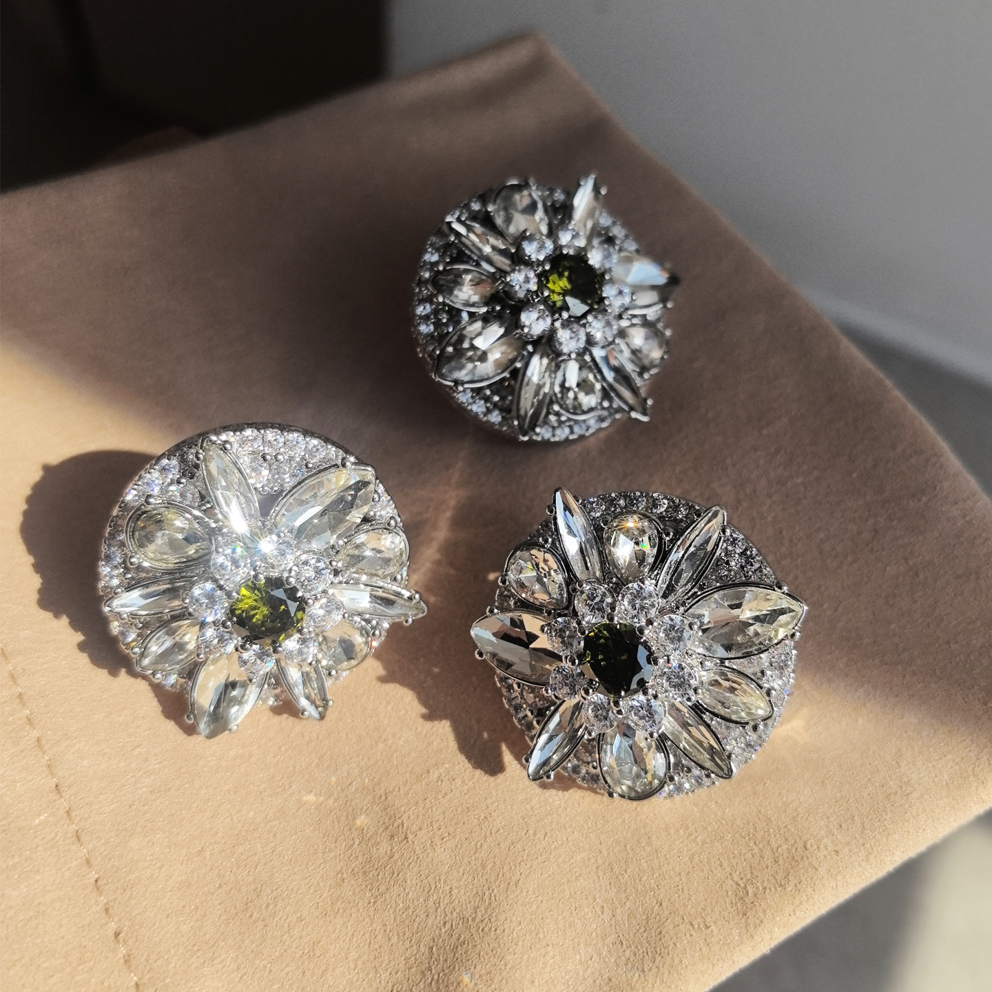 奢华套装戒指耳环气质夸张高级小众礼服气场晚宴大925银耳针锆石