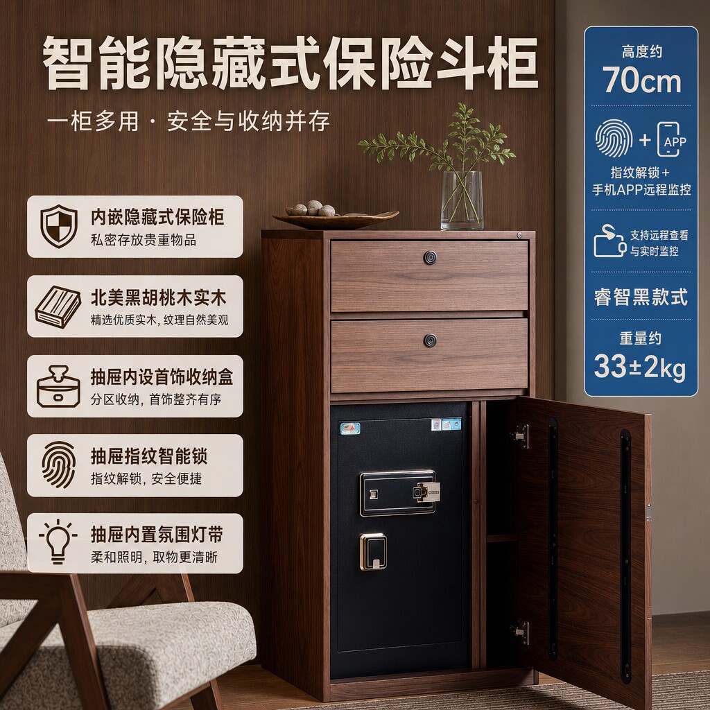 谭阿诺家具黑胡桃木斗柜客厅多功斗柜