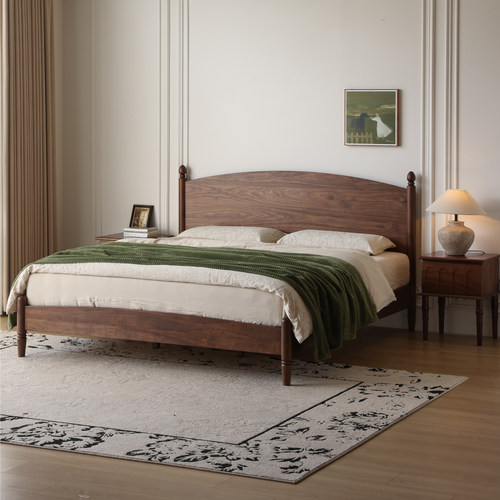 法式复古北美黑胡桃木全实木床美式1米8双人床家用1米5单人床简约