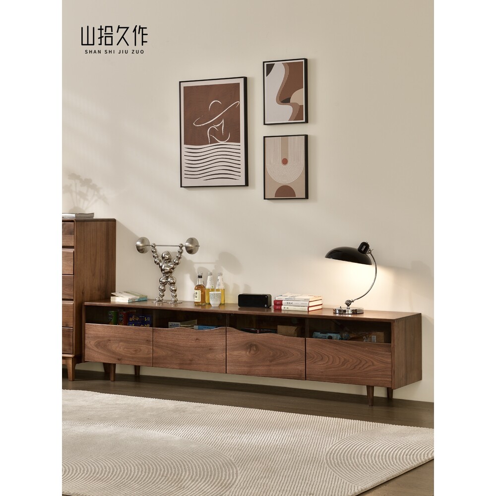 黑胡桃木电视柜视听储物抽屉柜全新中式影视柜组合实木现代简约