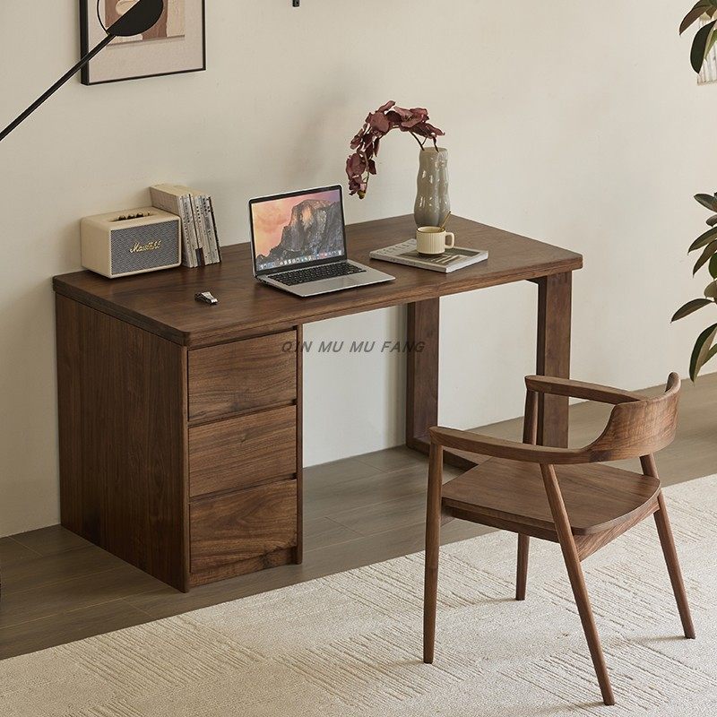 北美黑胡桃木原木老板办公电脑桌干泡茶桌加厚抽屉书桌书房实木