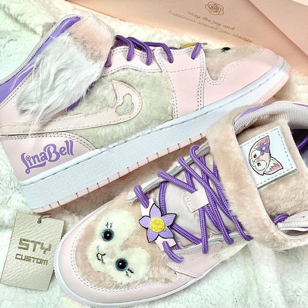 STY定制air jordan 1 AJ1白粉樱花粉网红小狐狸休闲板鞋女子新款