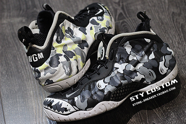 STY custom定制 Air Foamposite One 鸳鸯黑白迷彩 WGM大鲨鱼