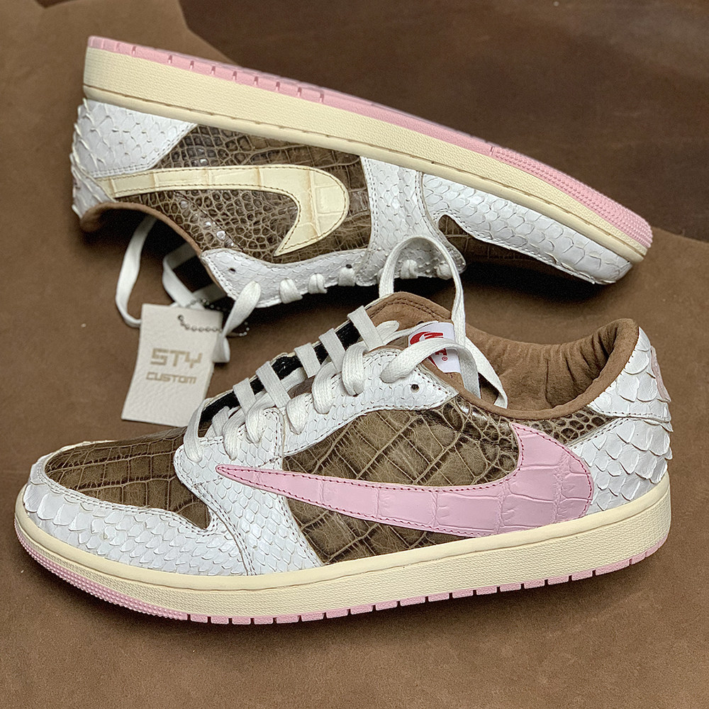 Air Jordan 1 AJ1 米绿色白粉 TS联名倒钩篮球鞋蛇纹潮流复古板鞋