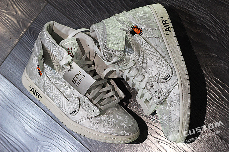 STY custom改制换材料 air jordan 1 ow联名 全白丝绸 丝绸中国风