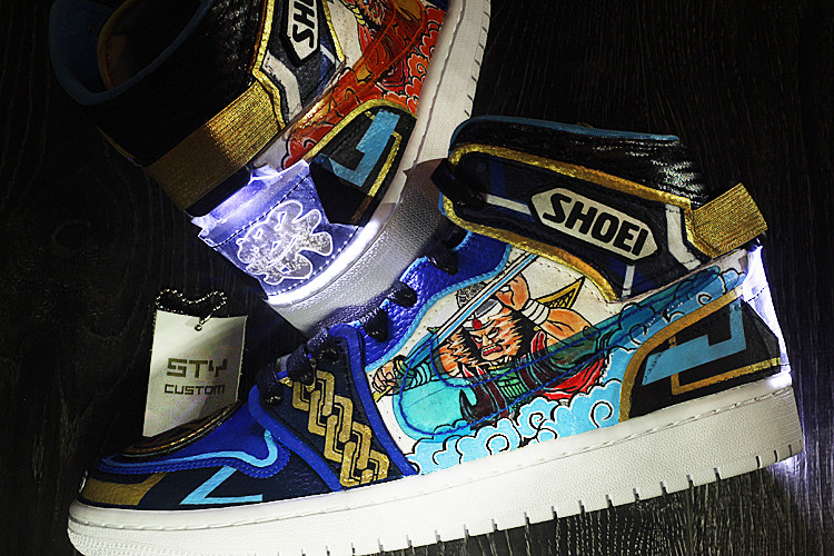 STY手绘 Air Jordan 1 AJ1麻布奶油 和风招财猫 摩托机车头盔周边