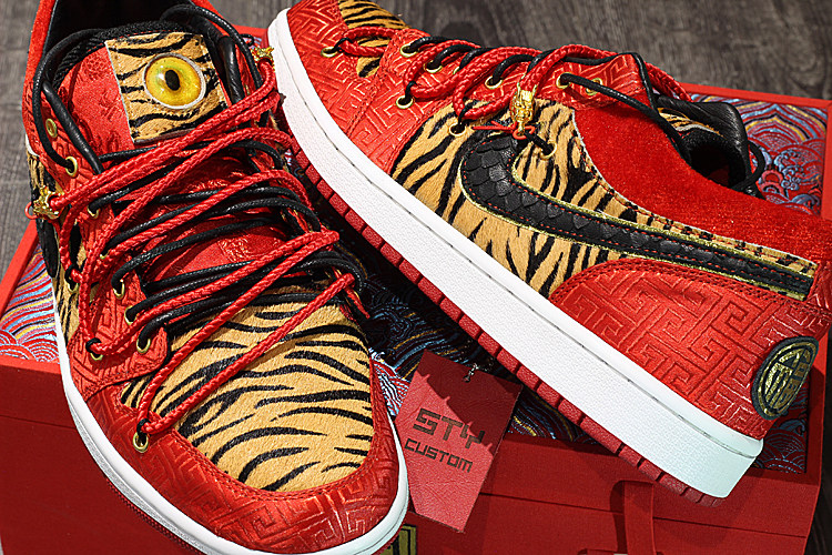STY定制 air jordan 1  LOW AJ1白红  虎虎生威 吉祥丝绸中国风