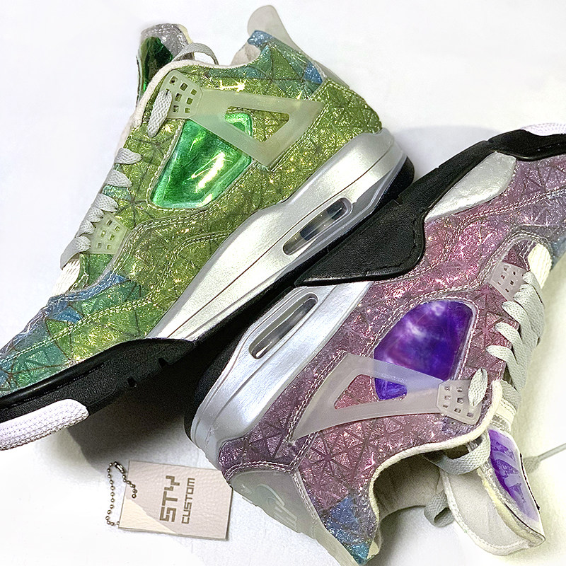 STY定制 Air Jordan 4 AJ4炫彩多棱镜 星空液流沙 潮流低帮运动鞋