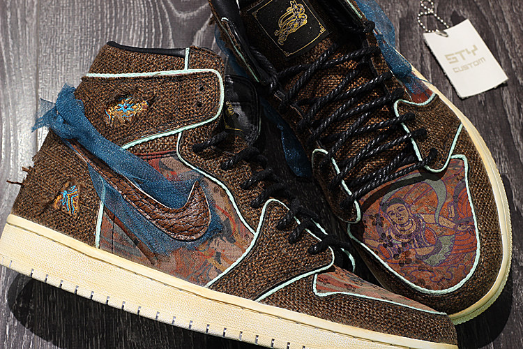 STY定制 air jordan 1 high AJ1黑粉脚趾 敦煌飞天 中国风篮球鞋