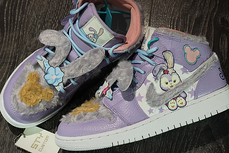 STY球鞋手绘 air jordan 1 AJ1 全白 星黛露 达菲熊 男女休闲板鞋