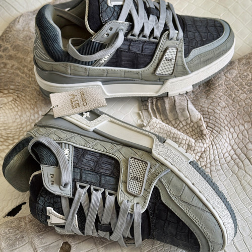 鳄鱼纹系带男女休闲低帮增高板鞋