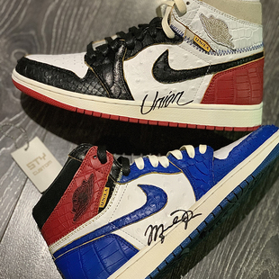 STY定制鳄鱼纹 Air Jordan 1 AJ1 UNION联名黑脚趾拼接高帮篮球鞋