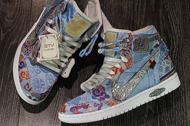 STY定制 air jordan 1 AJ1 北卡蓝 马到成功 金玉满堂 丝绸中国风