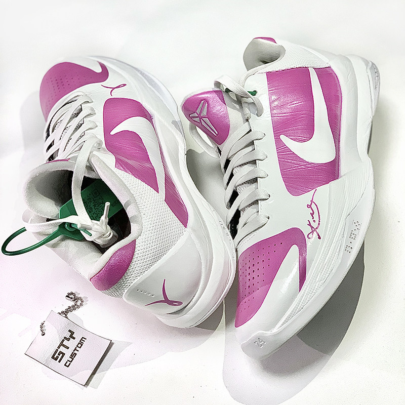 STY定制Nike Kobe5 ZK5 ZK6白粉骚粉科比5实战低帮篮球鞋耐克新款