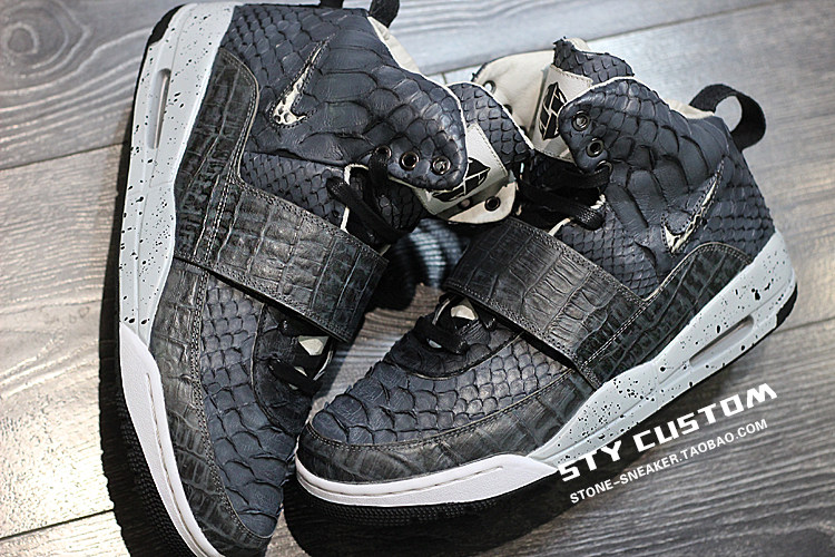 STY定制 Nike Air Yeezy 1  酷灰 蛇蟒纹 鳄鱼纹 复古高帮篮球鞋