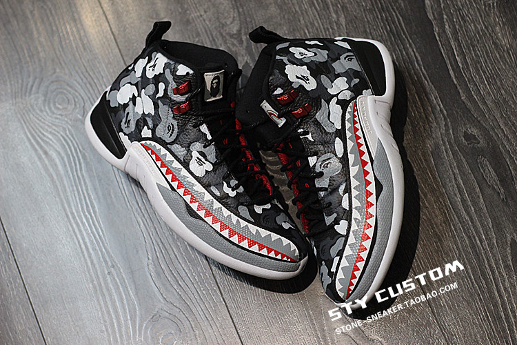 STY custom定制 air jordan 12 WGM 迷彩大鲨鱼 球鞋手绘DIY改制