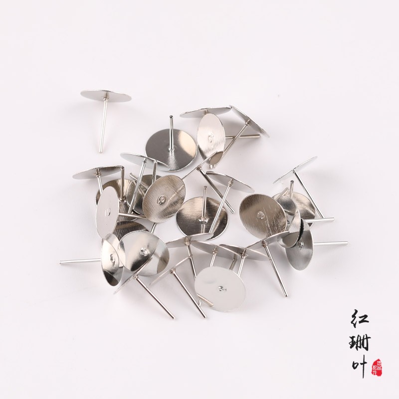 diy饰品材料配件耳环配件耳针平针耳钉配件白K4.6.8.10mm一包100