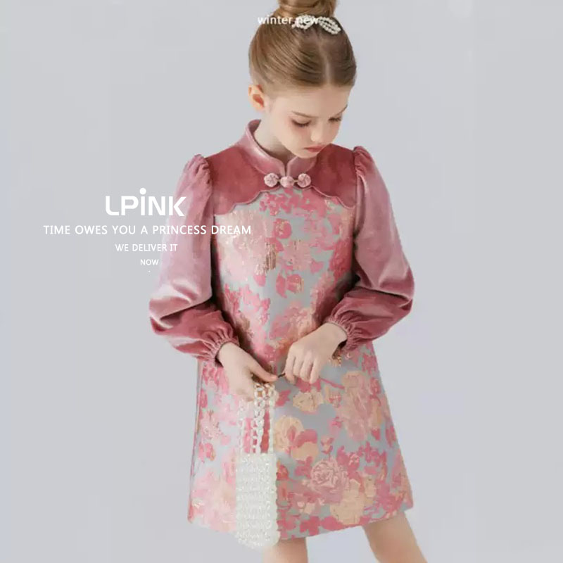 新款洋气女童国风提花旗袍裙