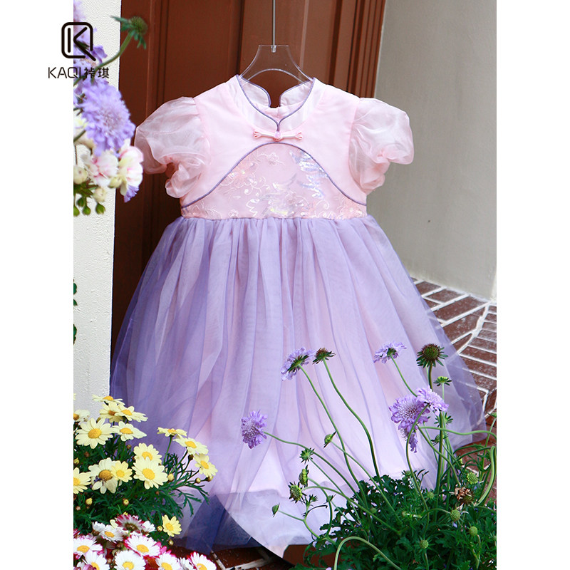 【TK童装】女童夏新款国风蕾丝拼接泡泡袖网纱连衣裙61276,童装/婴儿装/亲子装,连衣裙,淘宝优惠券,粉丝福利购,淘宝优惠卷