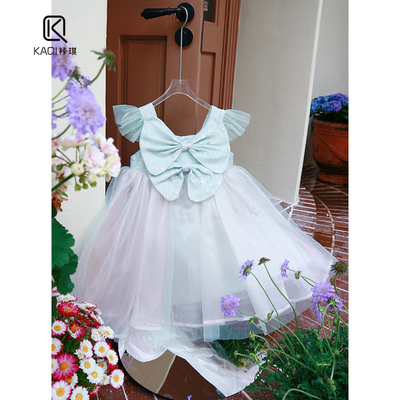 洋气网纱拼接大蝴蝶结吊带裙