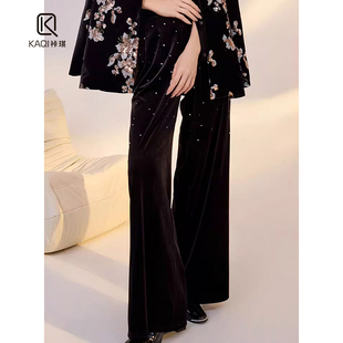 休闲高腰烫钻丝绒直筒长裤 LPINK 女装 秋冬季 91735 妈妈福利