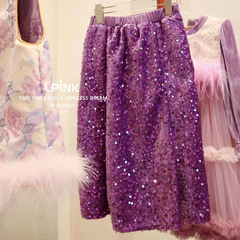 秋冬新款重工亮片鱼尾半裙