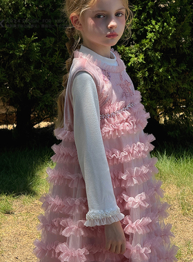 【Lpink童装】中大女童新款 秋冬款重工网纱蛋糕礼服长裙91004