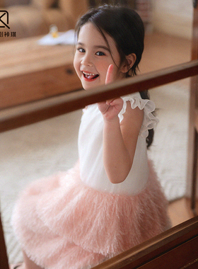 【Lpink童装】春夏季新款中大女童小女孩流苏国风上衣T恤90072