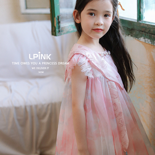 【Lpink童装】新款洋气宝宝重工刺绣扎染渐变中国风连衣裙90210粉