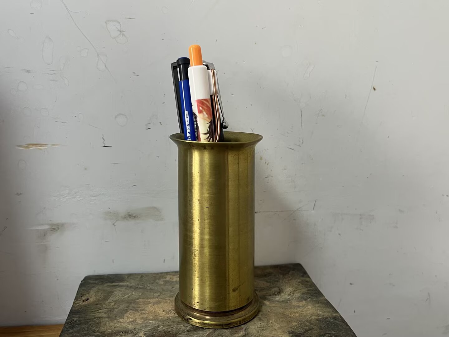 老货原品50-60年代高射铜壳笔筒老兵退伍纪念战友聚会送战友礼品