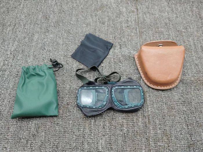 保真老货01羊皮风镜59式加厚纯牛皮盒摩托机车户外防风沙防护眼镜