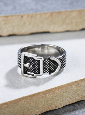 时尚钛钢男款戒指 个性复古皮带扣钛钢戒指指环