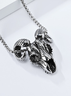 时尚钛钢项链 欧美复古骷髅山羊头个性暗黑恶魔撒旦钛钢项链