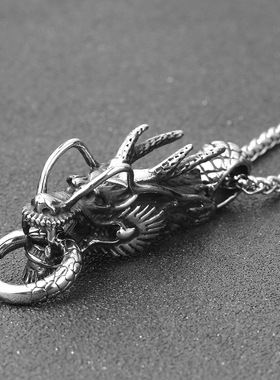 时尚钛钢项链 龙头吊坠 国潮Ins风做旧个性时尚龙头钛钢项链