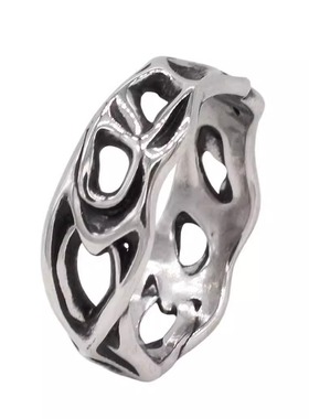 时尚钛钢男款戒指 欧美个性复古火焰戒指 镂空钛钢戒指指环