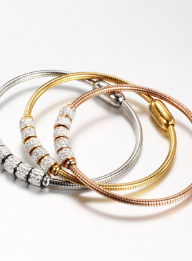 手环钛钢时尚风钛钢镶钻手环