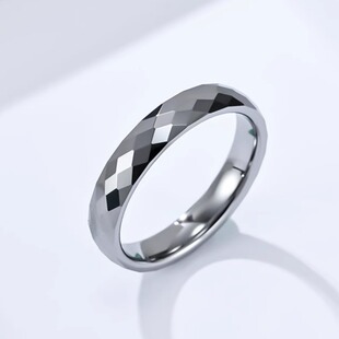 时尚戒指 4MM钨钢菱形切割面戒指碳化钨婚戒尾戒戒指指环情侣戒指