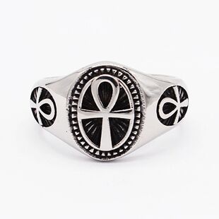 时尚钛钢男款戒指 欧美个性复古阿努比斯十字架钛钢男式戒指指环
