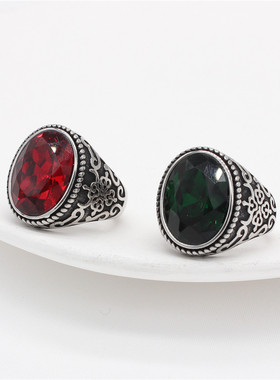 时尚钛钢男戒指欧美复古镶嵌网红